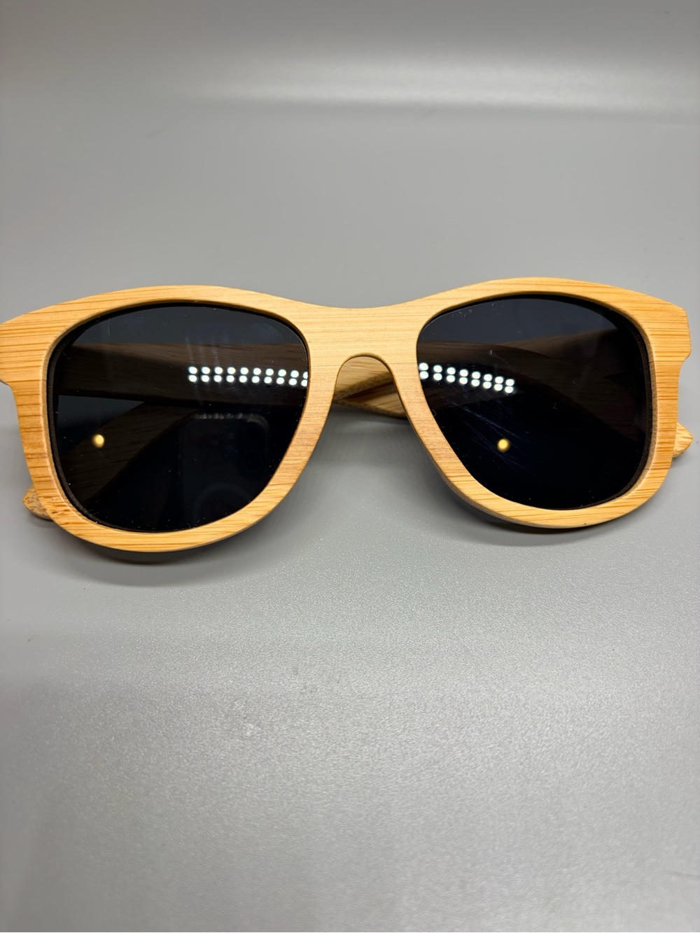 Men's Bamboo Sunglasses with Black Lenses - Natural Wood Frame